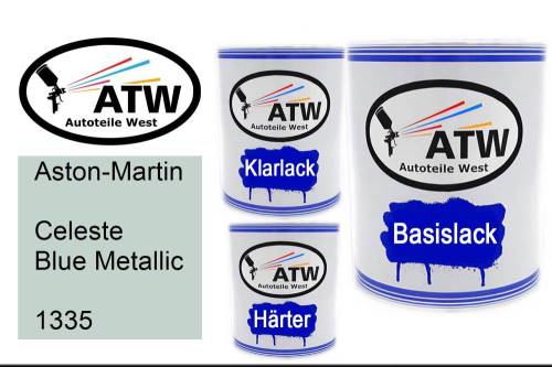 Aston-Martin, Celeste Blue Metallic, 1335: 1L Lackdose + 1L Klarlack + 500ml Härter - Set, von ATW Autoteile West.